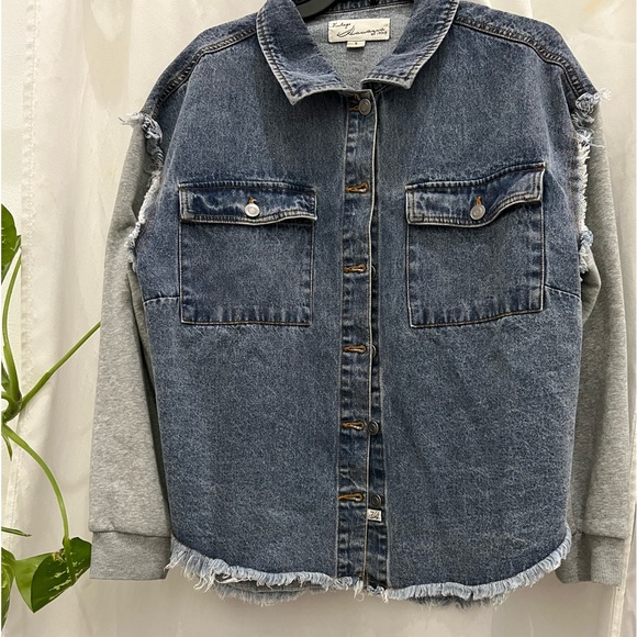 Vintage Havana Jackets & Blazers - Womens Vintage Havana Denim Blue & Gray Fabric/Denim Jacket Sz Small